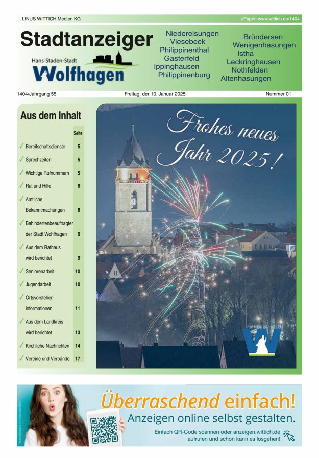 Wolfhager Stadtanzeiger Titelblatt 01/2025