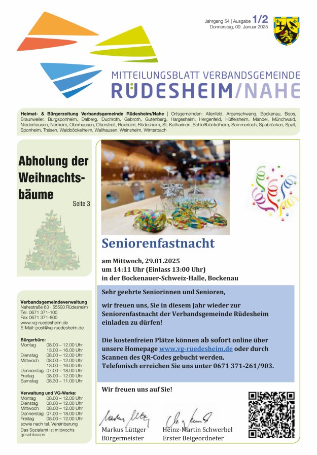 Mitteilungsblatt Verbandsgemeinde Rüdesheim und zugehörige Ortsgemeinden Titelblatt 01/2025