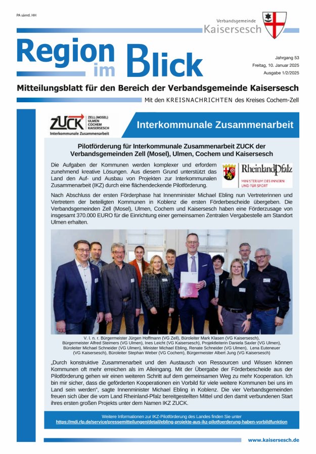 Region im Blick VG Kaisersesch Titelblatt 01/2025