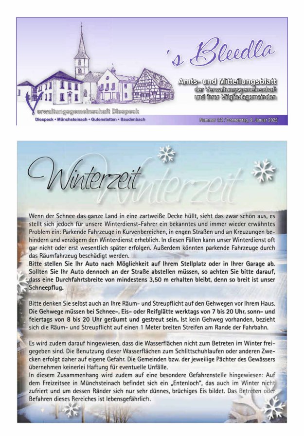 Amts- und Mitteilungsblatt VGem Diespeck Titelblatt 01/2025