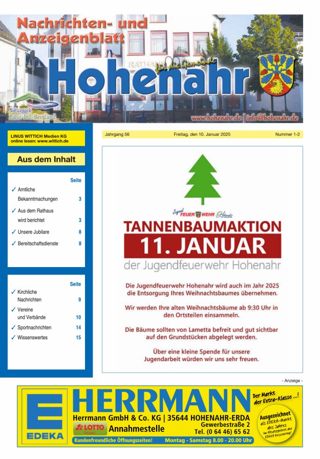 Nachrichten- und Anzeigenblatt für die Gemeinde Hohenahr Titelblatt 02/2025