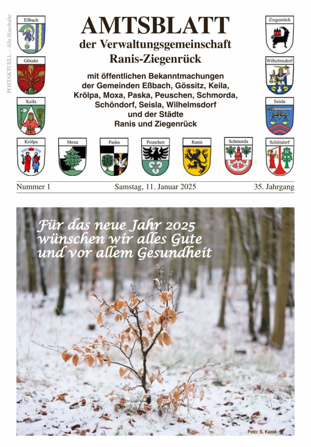 Amtsblatt der Verwaltungsgemeinschaft Ranis-Ziegenrück Titelblatt 01/2025