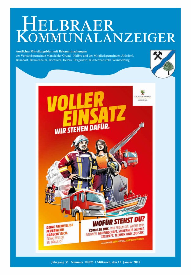 Helbraer Kommunalanzeiger – Amtliches Mitteilungsblatt mit Bekanntmachungen Titelblatt 01/2025