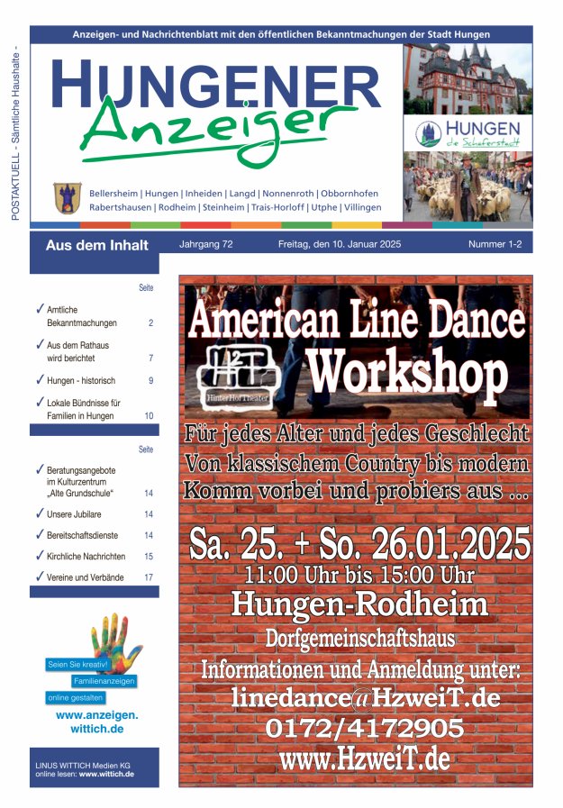 Anzeigen- und Nachrichtenblatt mit den öff  Bekanntmachungen der Stadt Hungen Titelblatt 02/2025