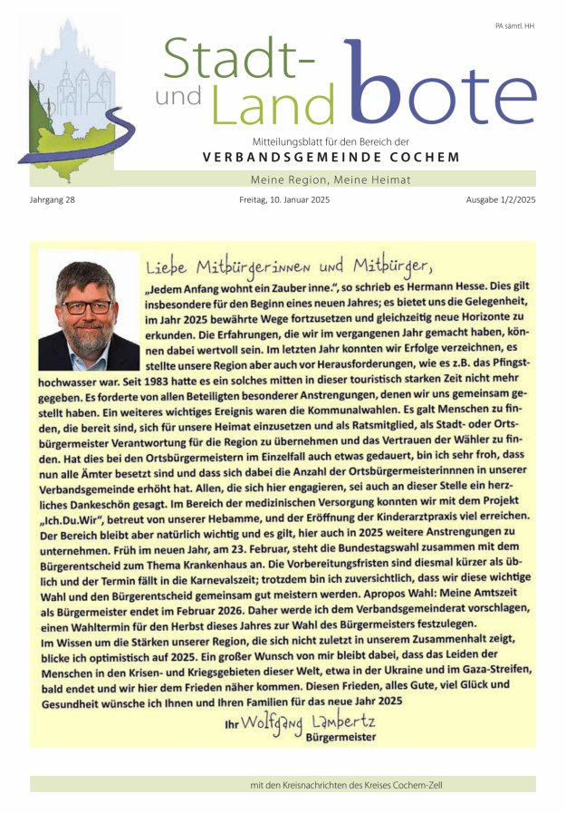 Stadt- und Landbote VG Cochem Titelblatt 01/2025
