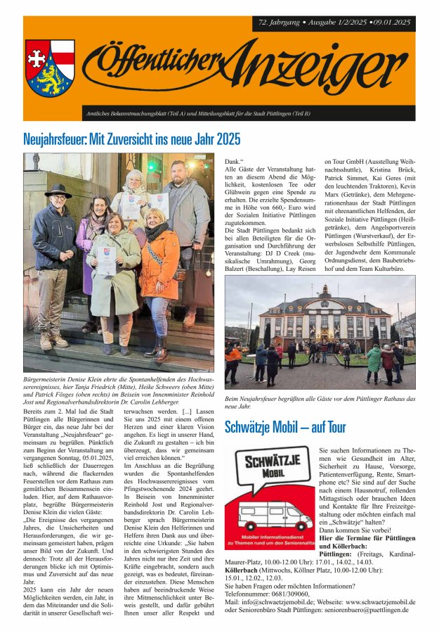 Öffentlicher Anzeiger - Stadt Püttlingen Titelblatt 01/2025