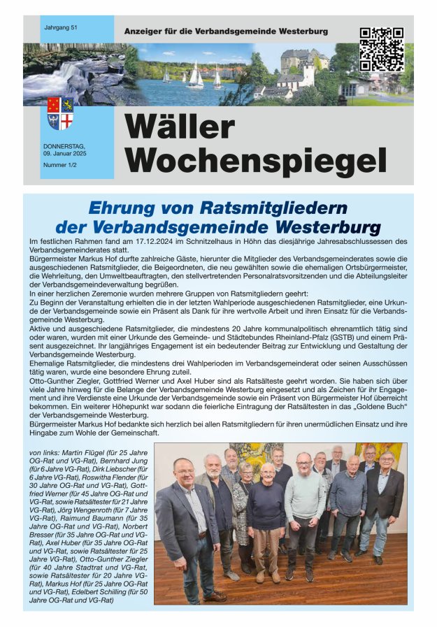 Wäller Wochenspiegel - Anzeiger für die Verbandsgemeinde Westerburg Titelblatt 01/2025