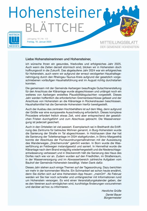Hohensteiner Blättche Titelblatt 01/2025