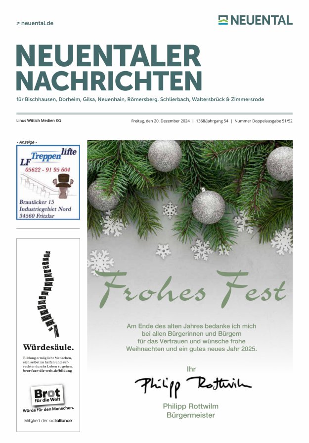 Neuentaler Nachrichten Titelblatt 51/2024