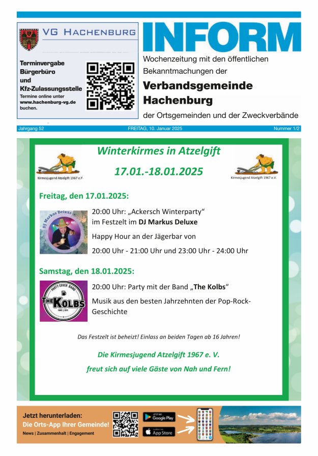 INFORM - Wochenzeitung der Verbandsgemeinde Hachenburg Titelblatt 01/2025