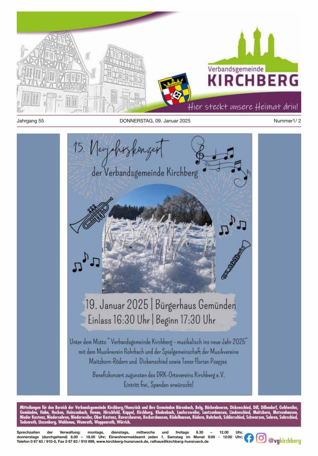 Mitteilungen der Verbandsgemeinde Kirchberg Hunsrück Titelblatt 01/2025