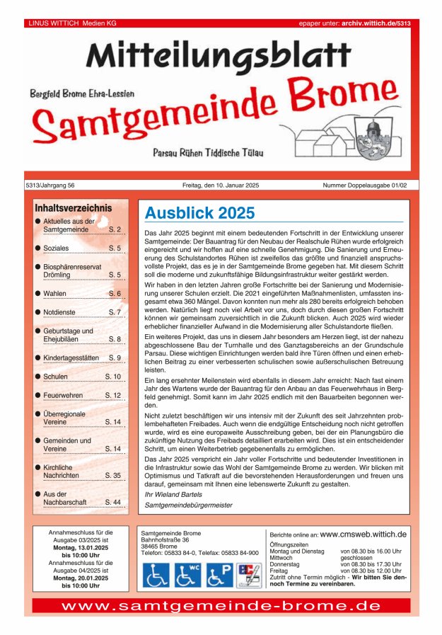 Mitteilungsblatt der Samtgemeinde Brome Titelblatt 02/2025