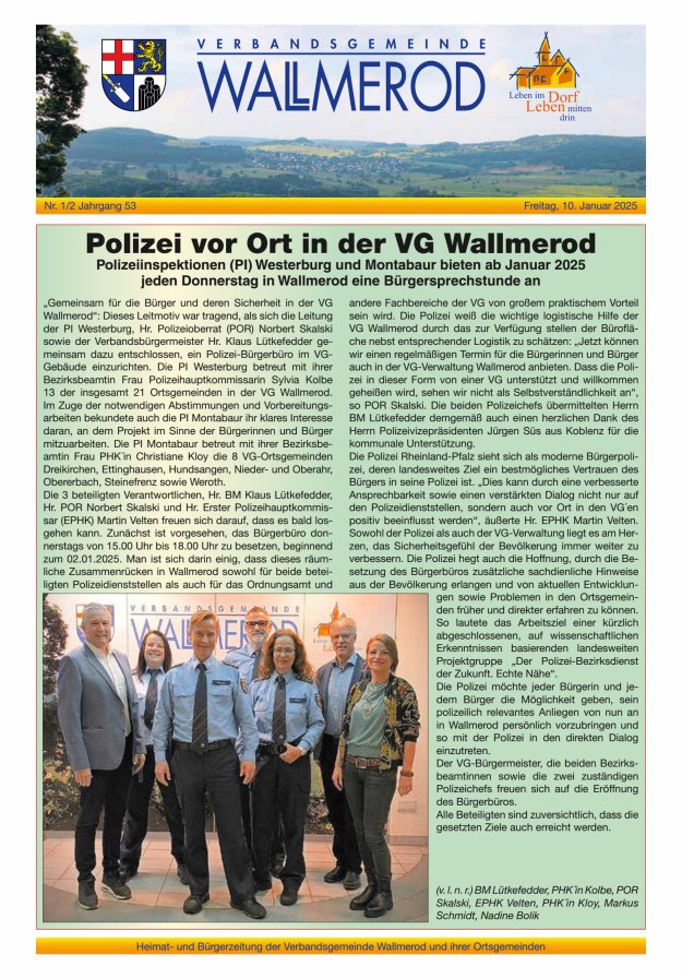 Wir über uns - Verbandsgemeinde Wallmerod Titelblatt 01/2025