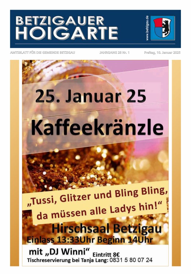 Betzigauer Hoigarte Amtsblatt der Gemeinde Betzigau Titelblatt 01/2025