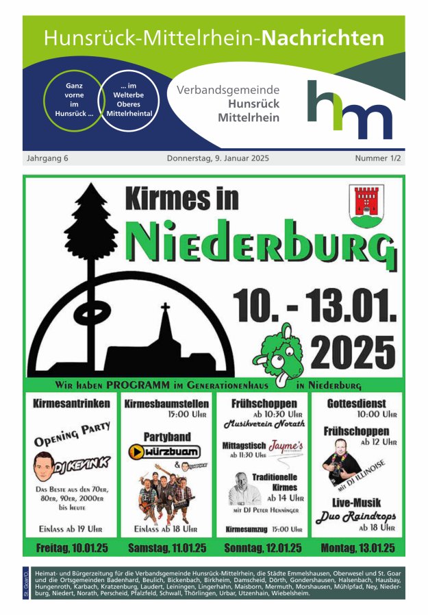 Hunsrück-Mittelrhein Nachrichten Ausgabe St Goar Oberwesel Titelblatt 01/2025