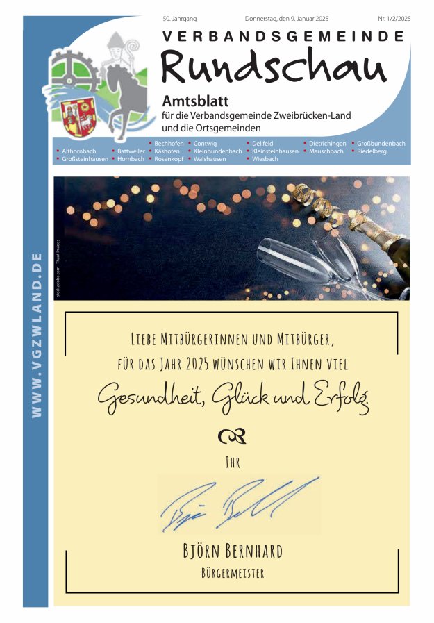 Verbandsgemeinde Rundschau Zweibrücken-Land Titelblatt 01/2025