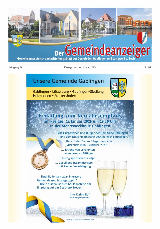 Der Gemeindeanzeiger - Gablingen Langweid Titelblatt 01/2025