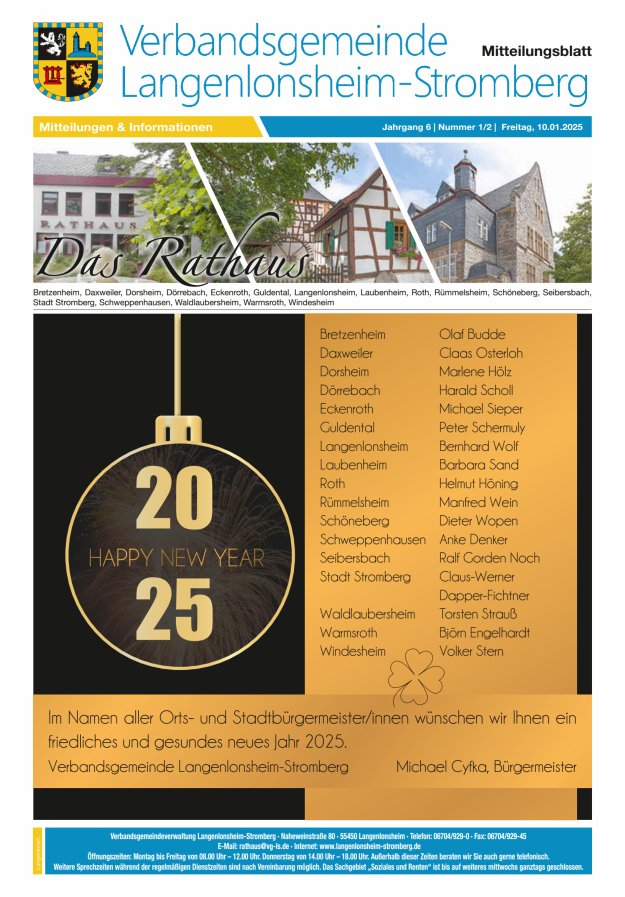 Das Rathaus - MTB d VG Langenlonsheim-Stromberg Titelblatt 01/2025