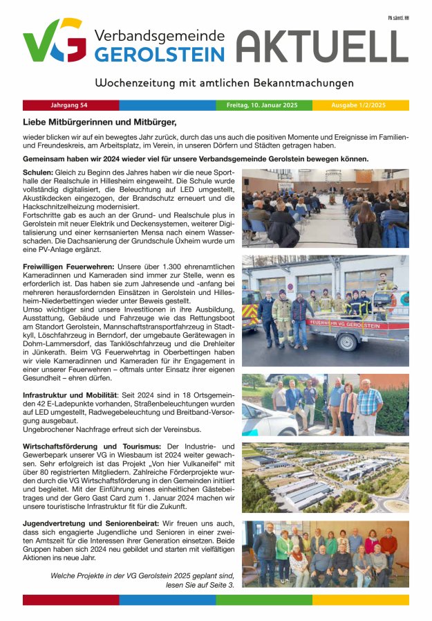 Verbandsgemeinde Gerolstein aktuell Titelblatt 01/2025