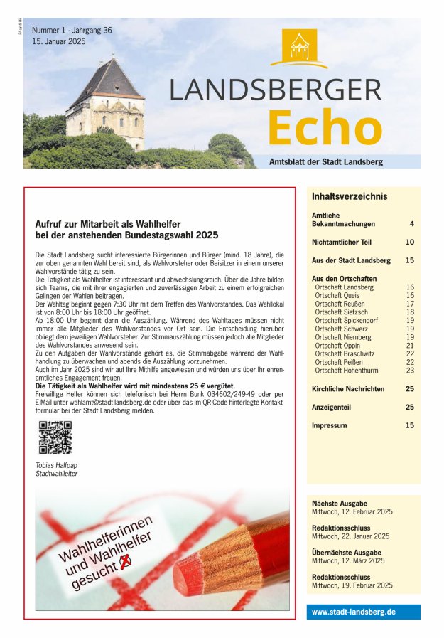 Landsberger Echo – Amtsblatt der Stadt Landsberg Titelblatt 01/2025