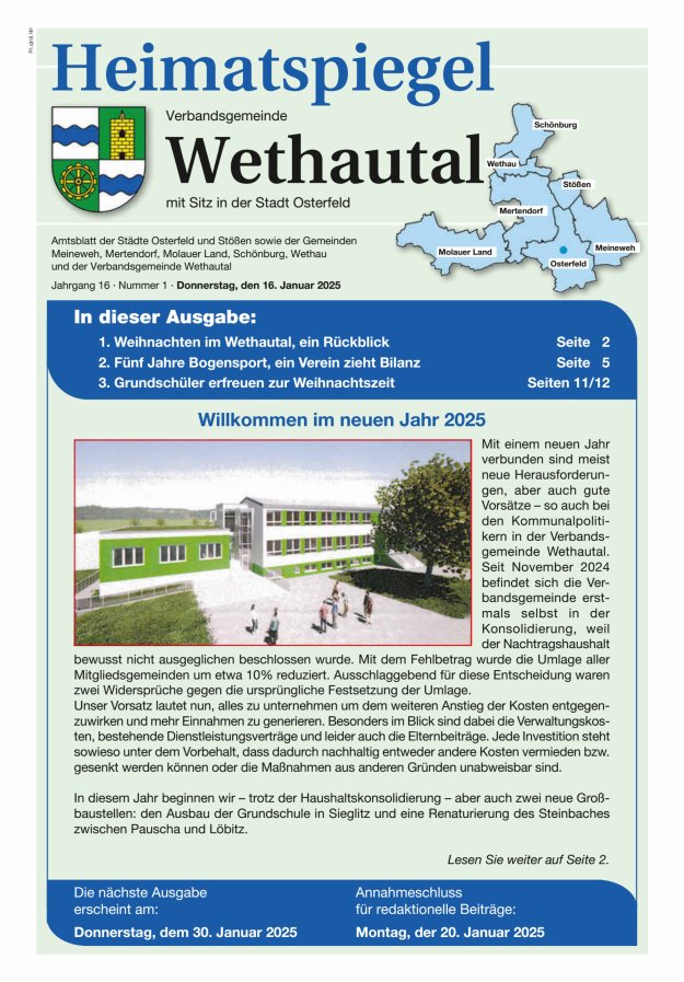 Heimatspiegel Verbandsgemeinde Wethautal mit Sitz in der Stadt Osterfeld Titelblatt 01/2025