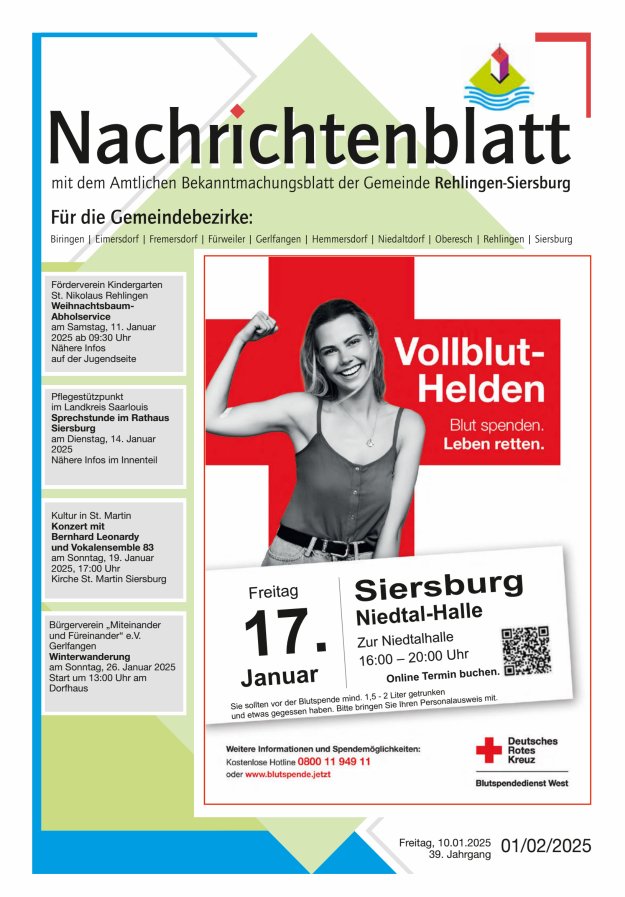 Nachrichtenblatt Rehlingen-Siersburg Titelblatt 01/2025