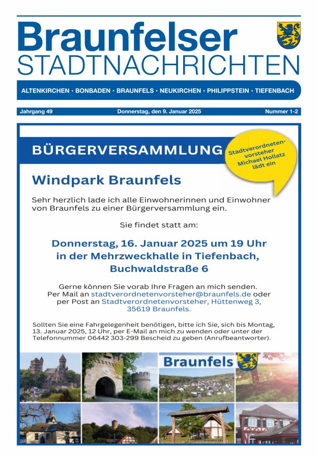 Braunfelser Stadtnachrichten Titelblatt 02/2025