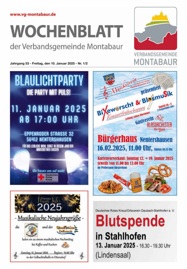 Wochenblatt der Verbandsgemeinde Montabaur Titelblatt 01/2025