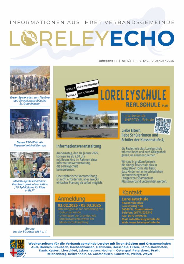 Loreley-Echo - Mitteilungsblatt der Verbandsgemeinde Loreley (Braubach) Titelblatt 01/2025