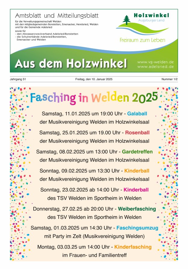 Aus dem Holzwinkel Amtsblatt u Mitteilungsblatt f VG Welden u GemAdelsried Titelblatt 01/2025