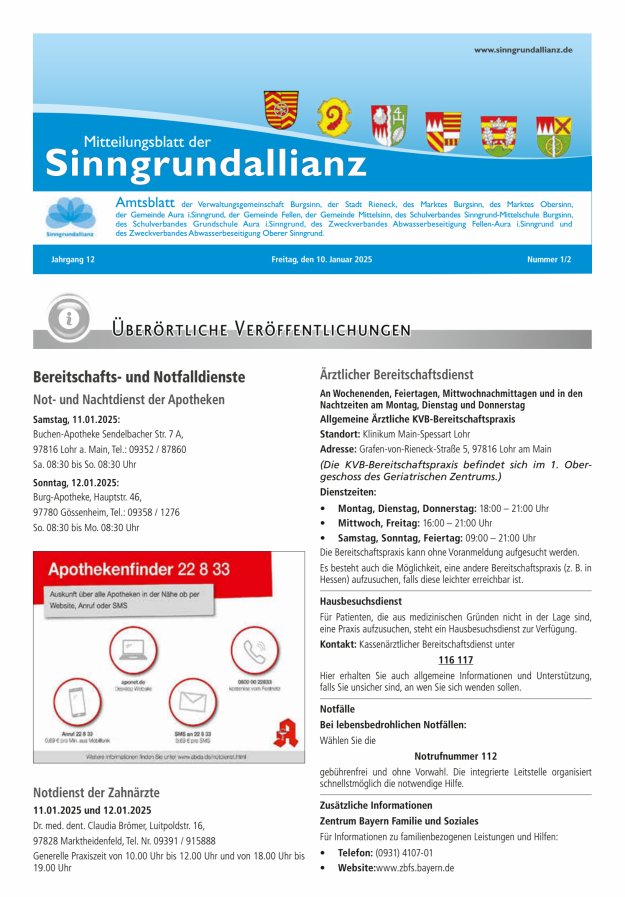 Mitteilungsblatt der Sinngrundallianz Titelblatt 01/2025