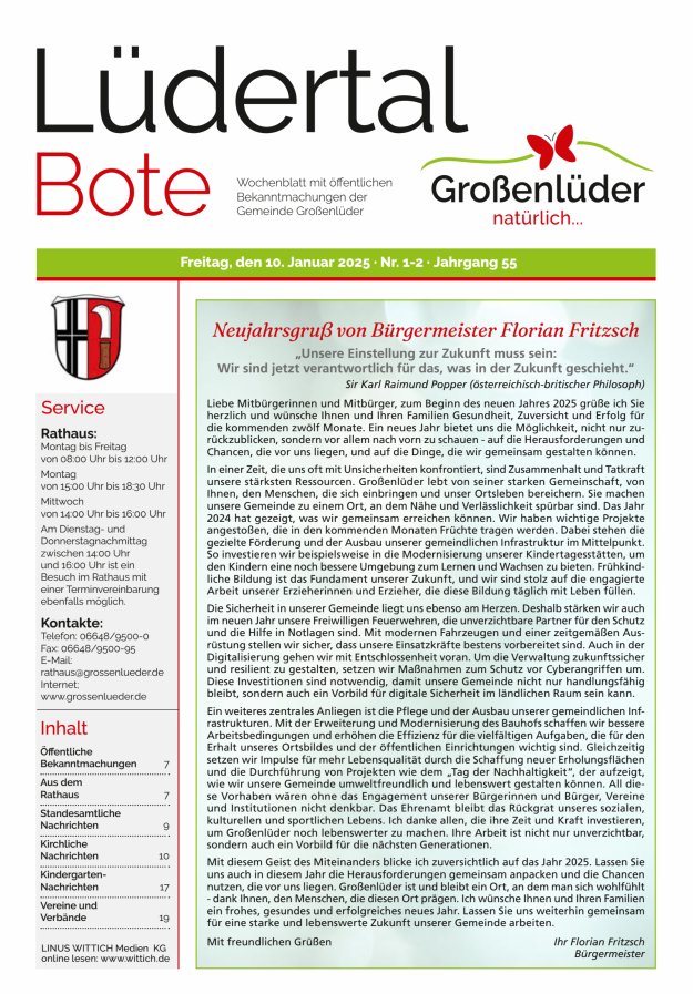 Wochenblatt mit öffentlichen Bekanntmachungen der Gemeinde Großenlüder Titelblatt 02/2025