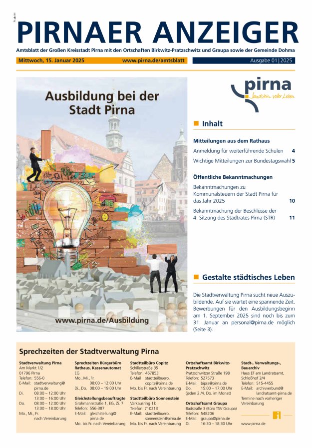 Pirnaer Anzeiger Titelblatt 01/2025