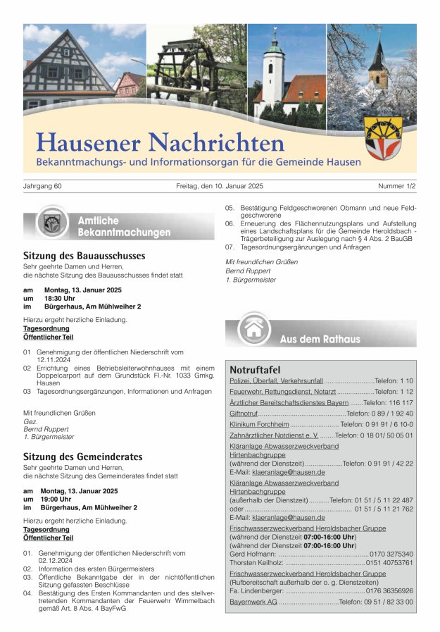 Hausener Nachrichten Titelblatt 01/2025