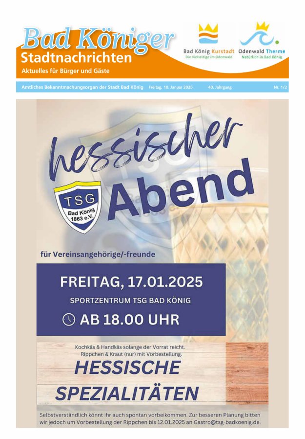 Bad Königer Stadtnachrichten und Badeblatt Titelblatt 01/2025