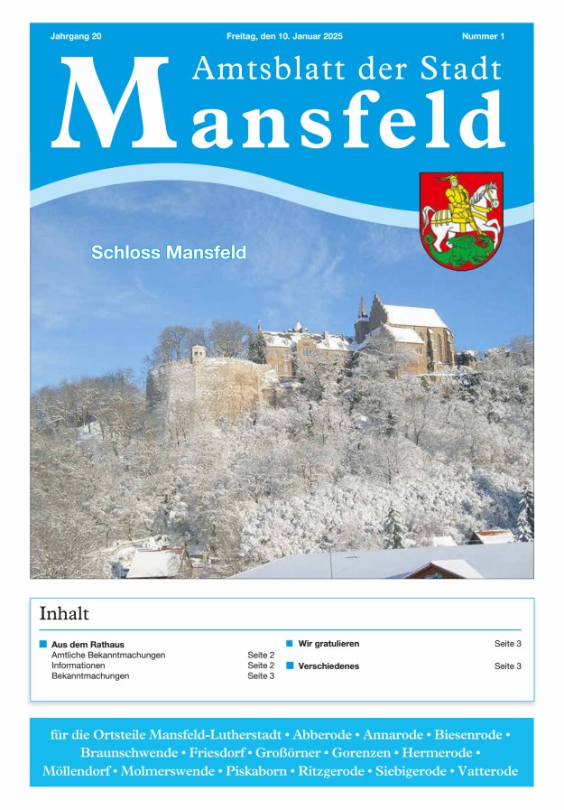 Amtsblatt der Stadt Mansfeld Titelblatt 01/2025
