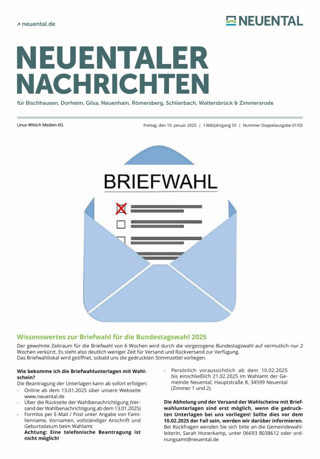Neuentaler Nachrichten Titelblatt 02/2025
