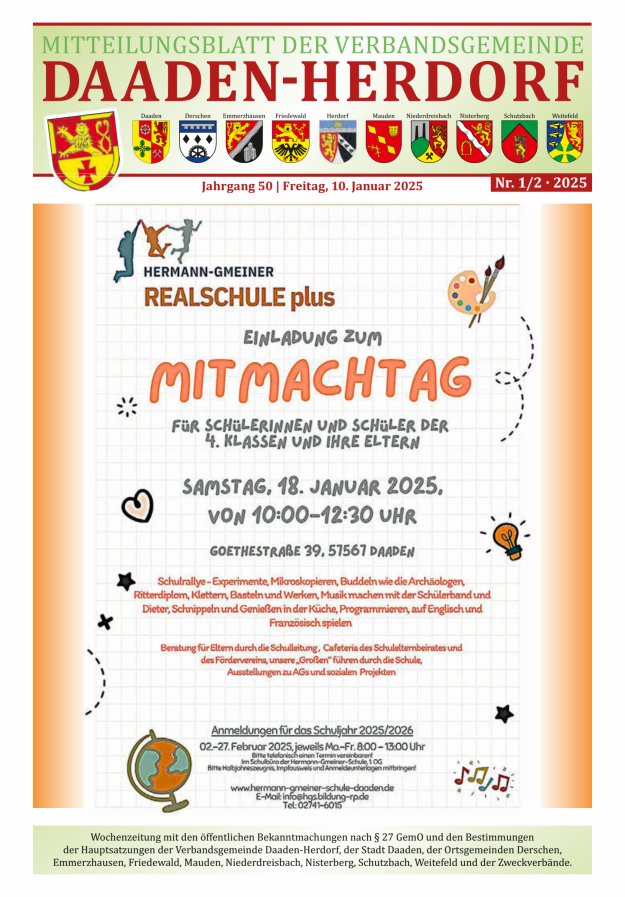 Mitteilungsblatt der Verbandsgemeinde Daaden-Herdorf Titelblatt 01/2025