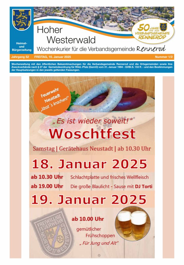 Hoher Westerwald - Wochenkurier für die Verbandsgemeinde Rennerod Titelblatt 01/2025