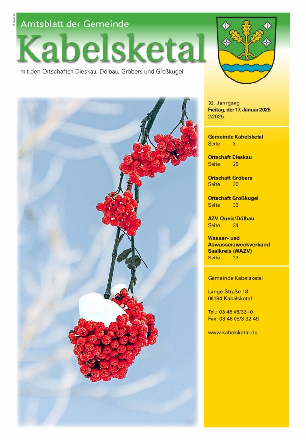 Amtsblatt der Gemeinde Kabelsketal mit den Ortsteilen Titelblatt 02/2025
