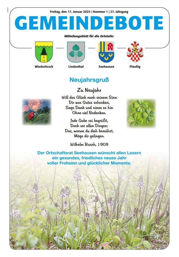Gemeindebote - Mitteilungsblatt für die Ortsteile Titelblatt 01/2025