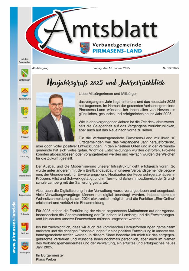 Amtsblatt VG Pirmasens-Land Titelblatt 01/2025