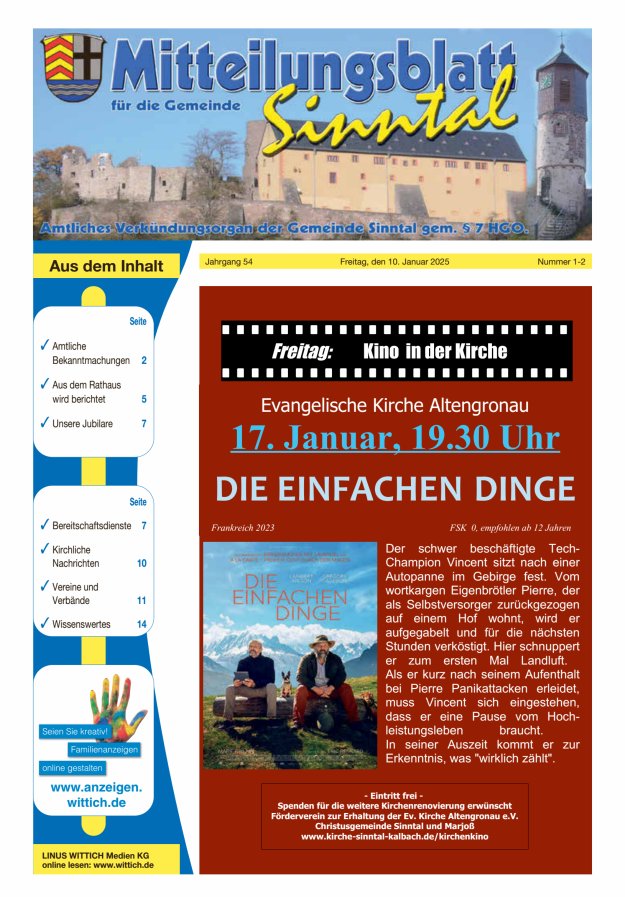 Mitteilungsblatt für die Gemeinde Sinntal Titelblatt 02/2025
