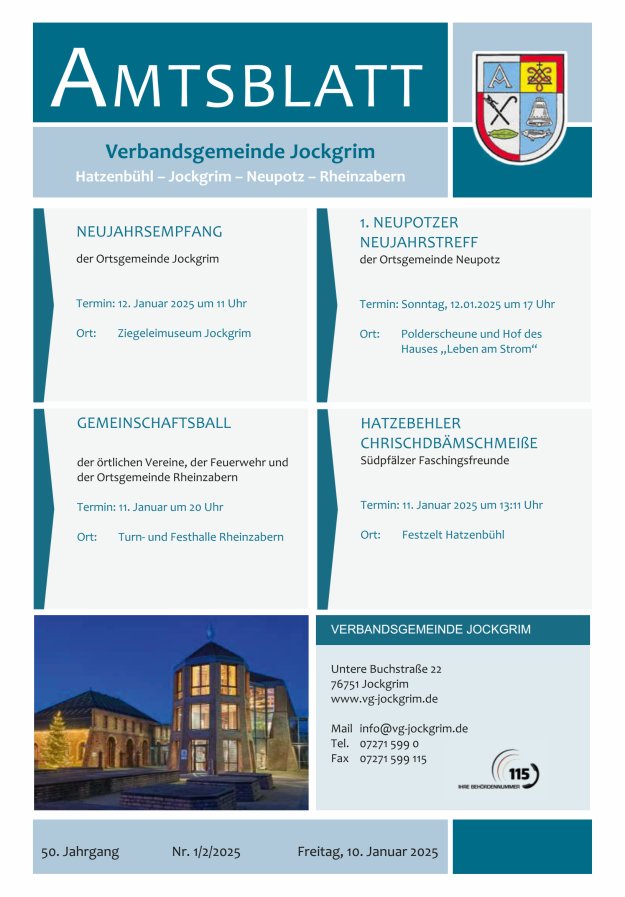 Amtsblatt VG Jockgrim Titelblatt 01/2025