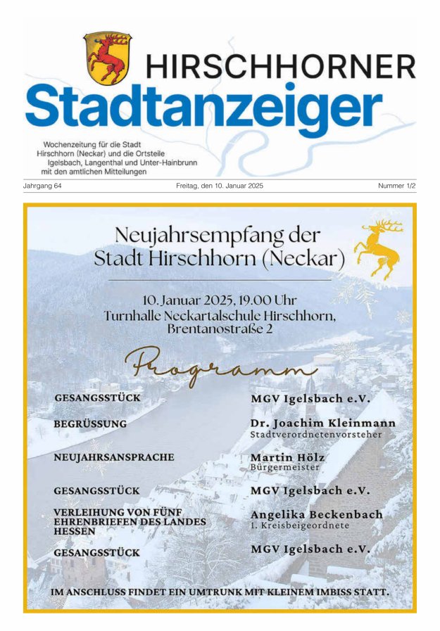 Hirschhorner Stadtanzeiger Titelblatt 01/2025