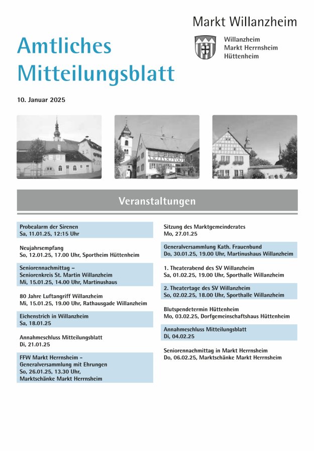 Amtliches Mitteilungsblatt des Marktes Willanzheim Titelblatt 01/2025