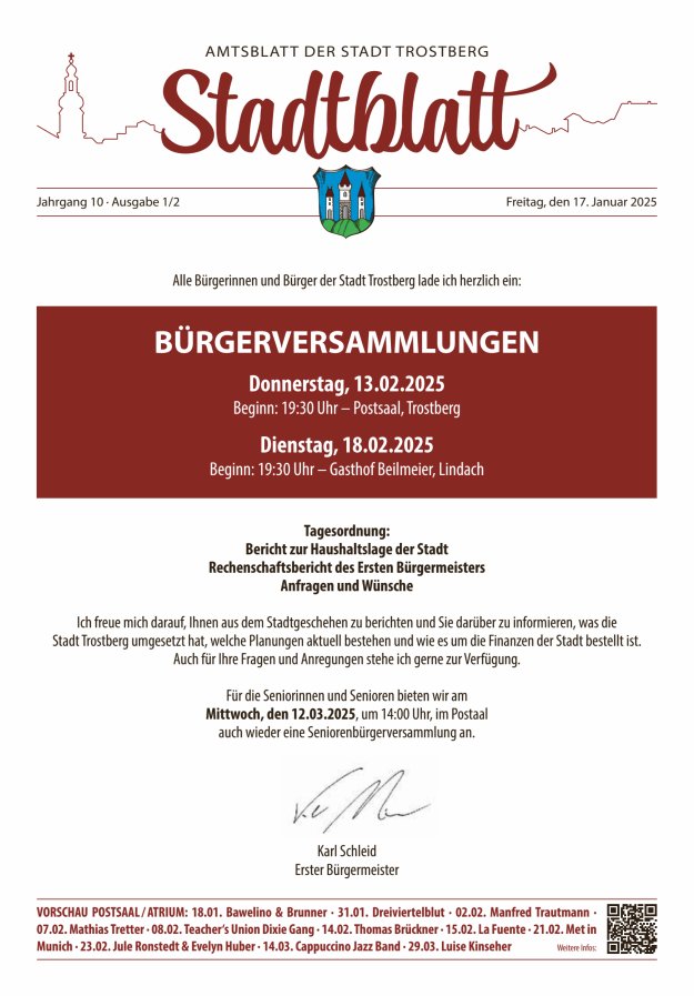 Stadtblatt Trostberg an der Alz Titelblatt 01/2025