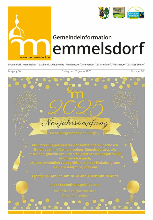 Mitteilungsblatt der Gemeinde Memmelsdorf Titelblatt 01/2025