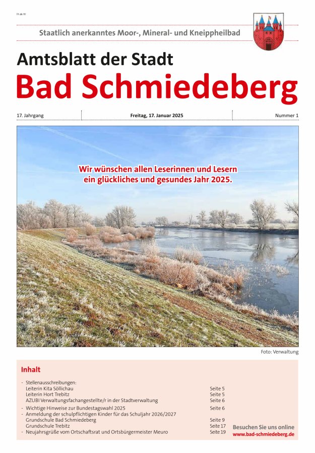 Amtsblatt der Stadt Bad Schmiedeberg Titelblatt 01/2025