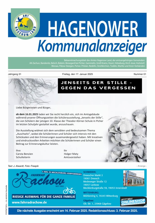 Hagenower Kommunalanzeiger Titelblatt 01/2025